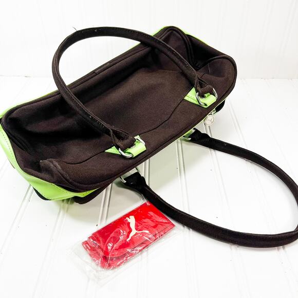 PUMA Weekend Bag Dark Brown & Green Puma Purse With Tags Barrel Bag NWT - Picture 8 of 10